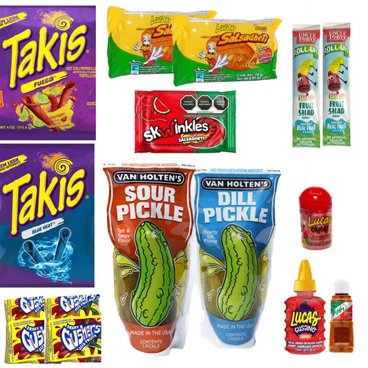 Mega Chamoy Takis Fruit Gushers Sour and Dill Pickles Bundle