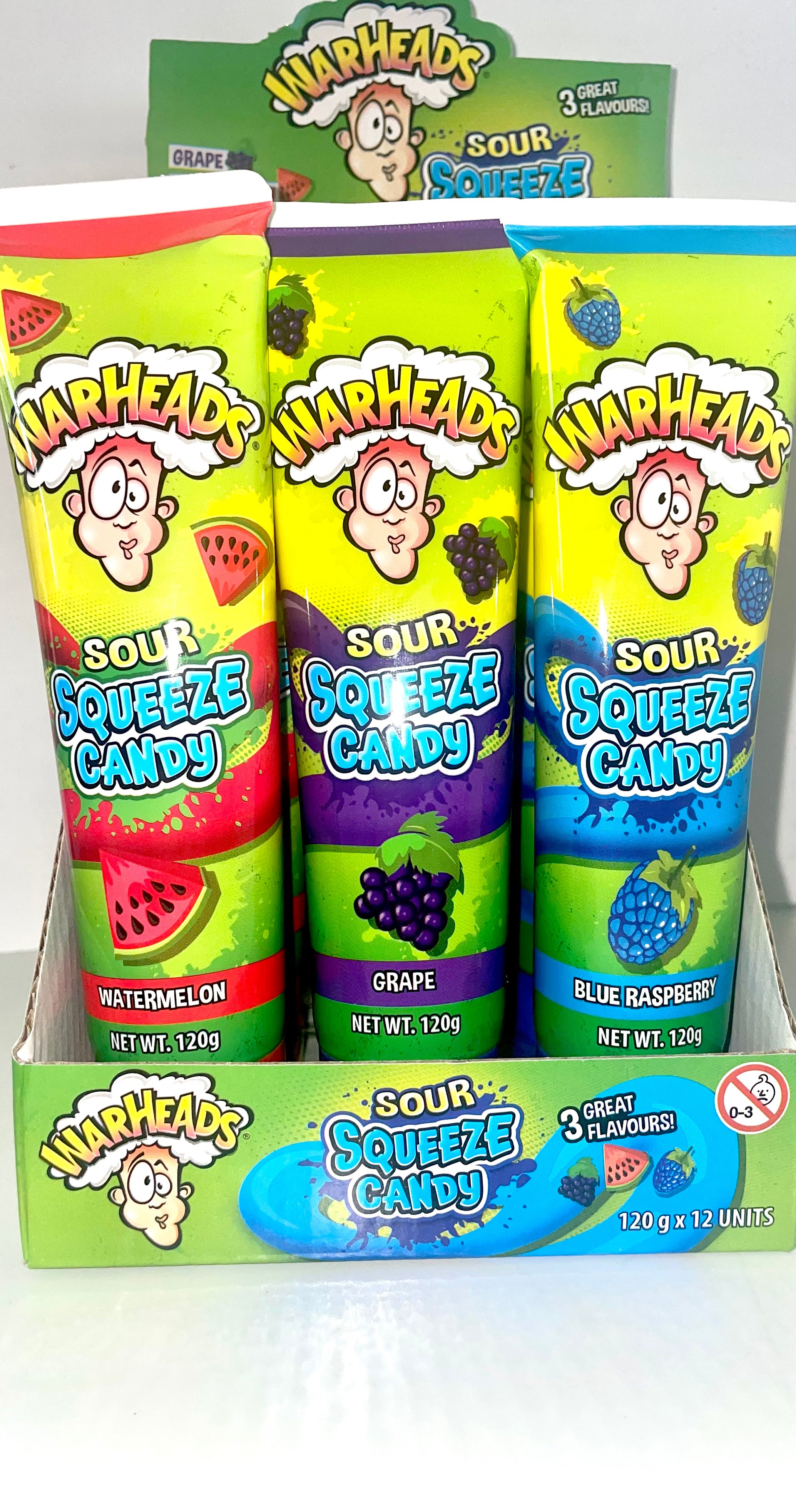 Warheads Sour Squeeze Candy 120g Watermelon Grape Blue Raspberry – Suga Roo