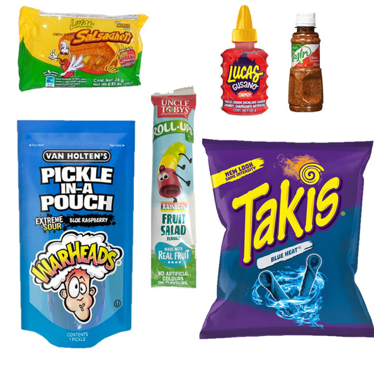 Blue Raspberry Warheads Pickle and Takis Kit
